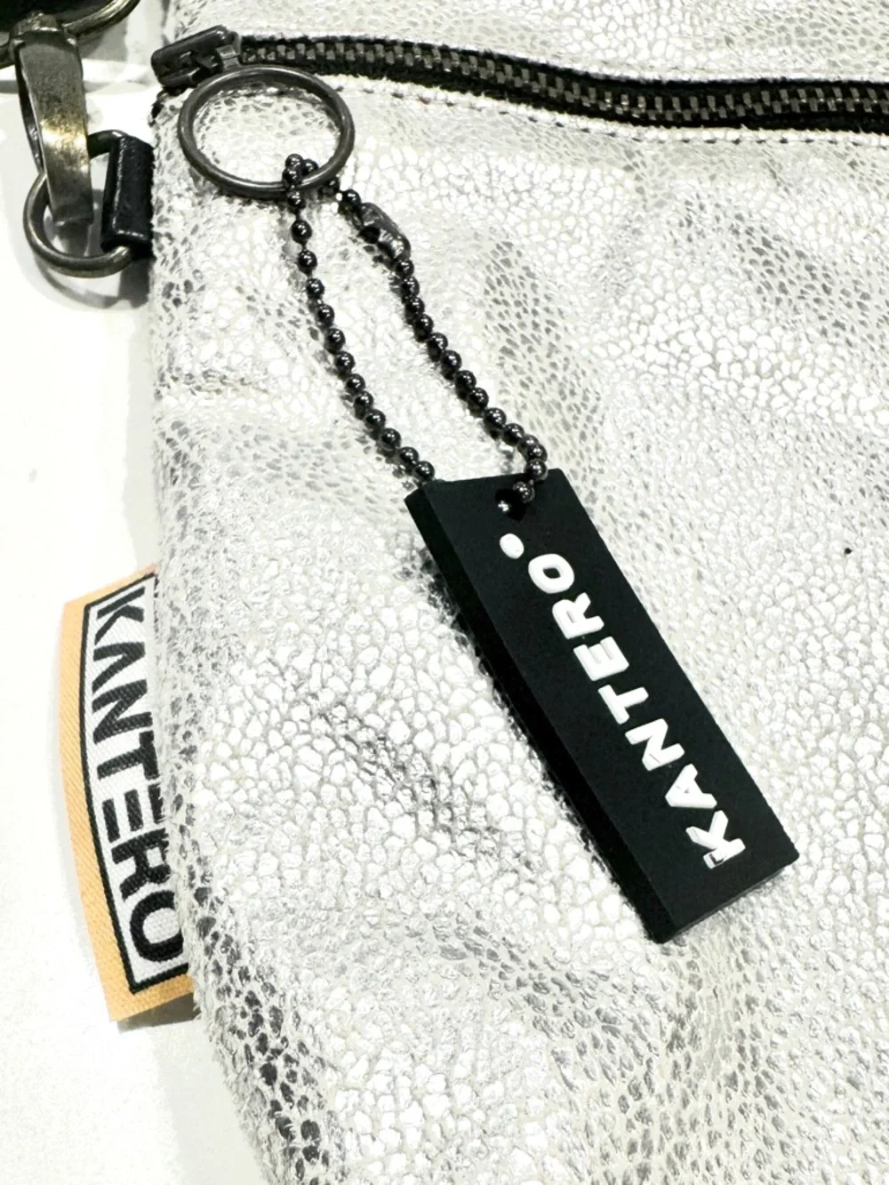 Kantero White Silver Glitter Backpack and Crossbody Bag with Black Straps NWOT - Picture 9 of 12